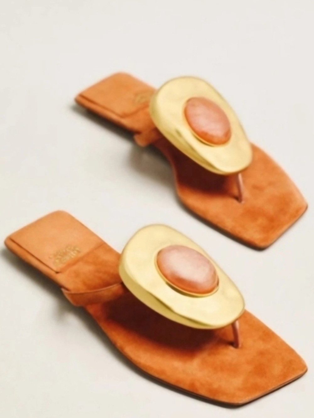 Jeffrey Campbell Rust Suede Thong Sandals with Gold Accents